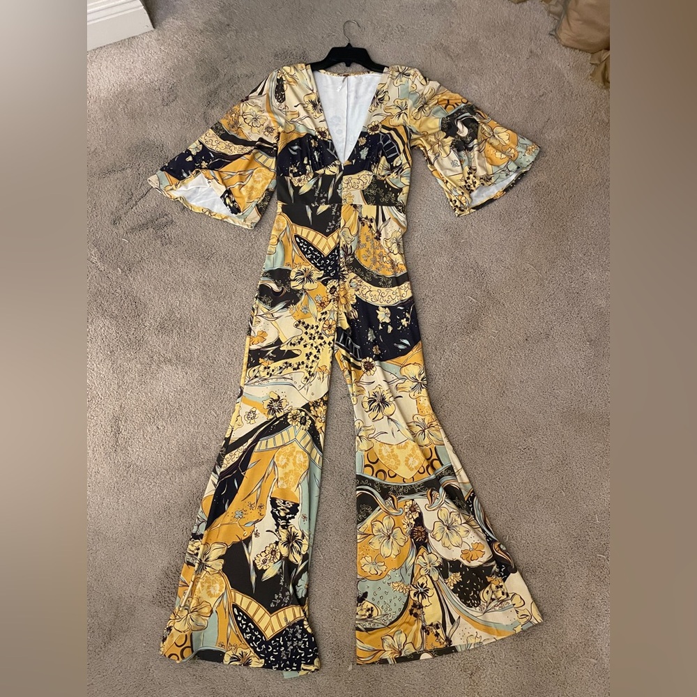 Free People Floral Print Wide-Leg Jumpsuit Size Small